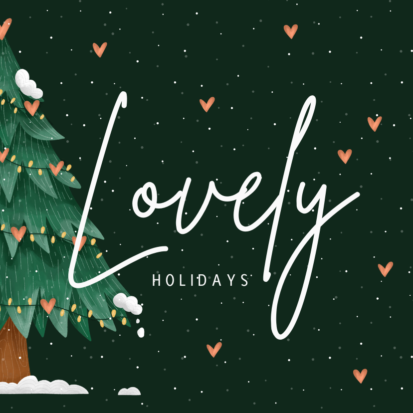 Kerstkaarten - Kerstkaart lovely holidays kerstboom met hartjes