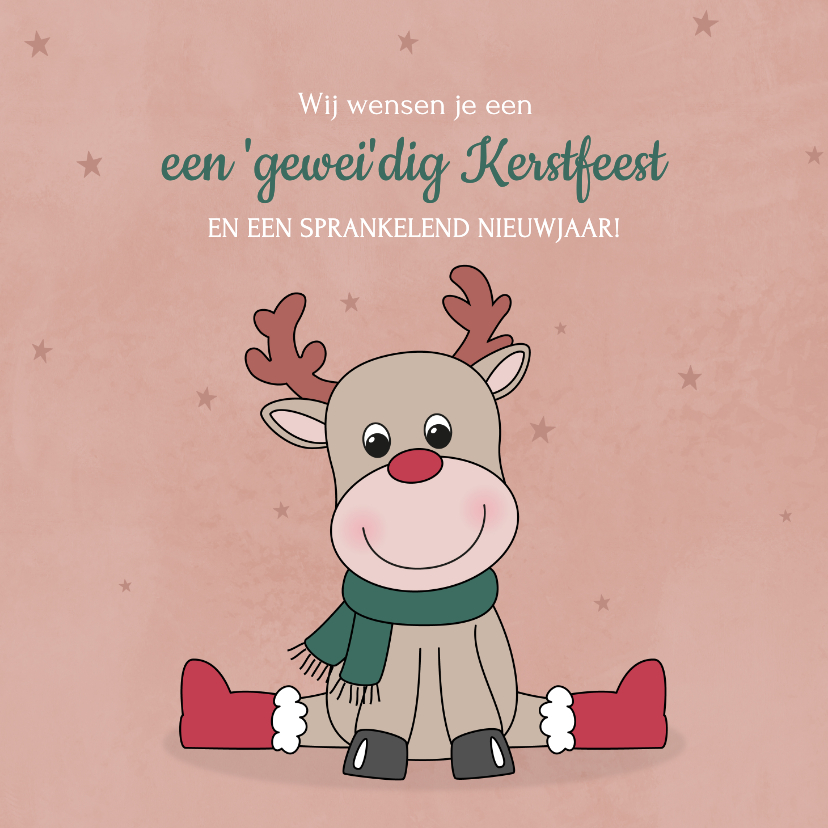 Kerstkaarten - Kerstkaart met een schattig rendiertje en een woordgrapje