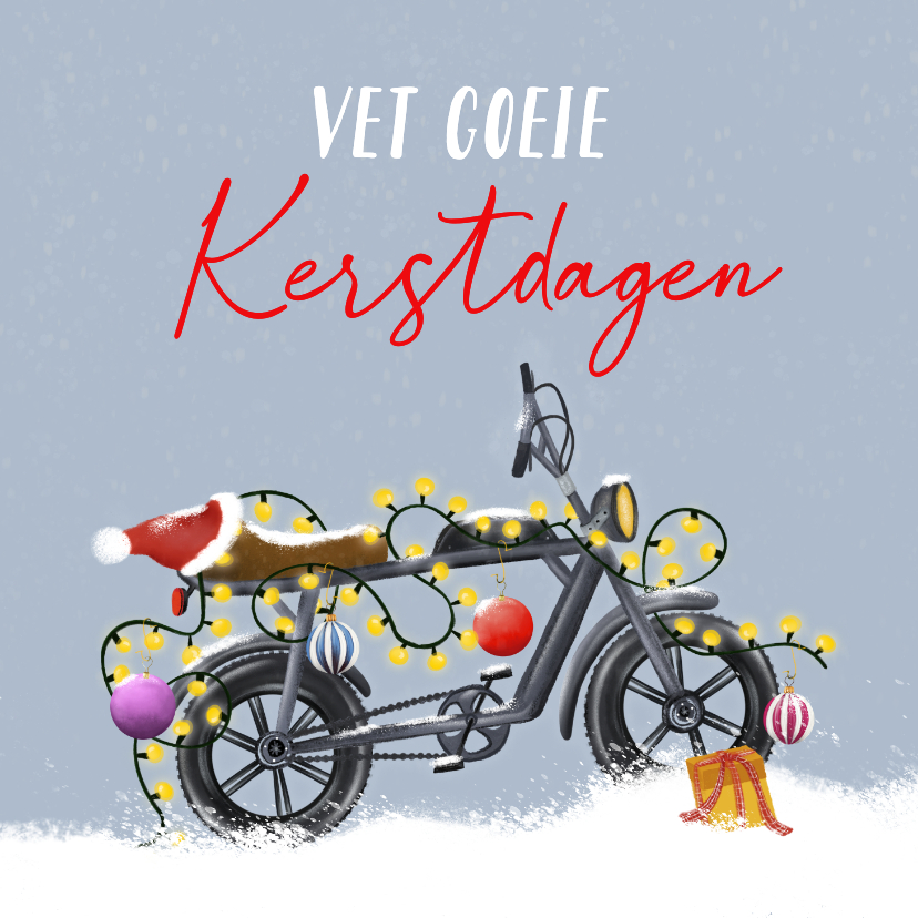 Kerstkaarten - Kerstkaart met fatbike en kerstlampjes