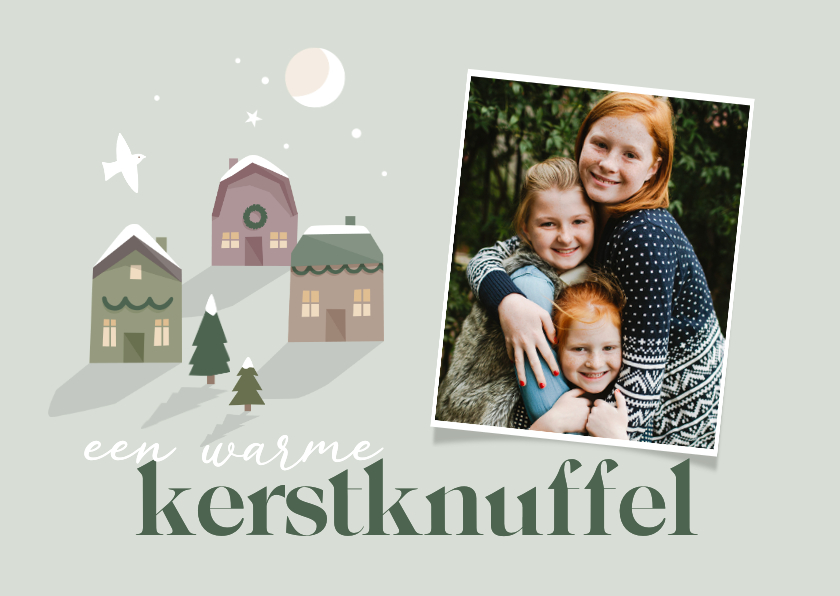 Kerstkaarten - Kerstkaart met foto en kersthuisjes