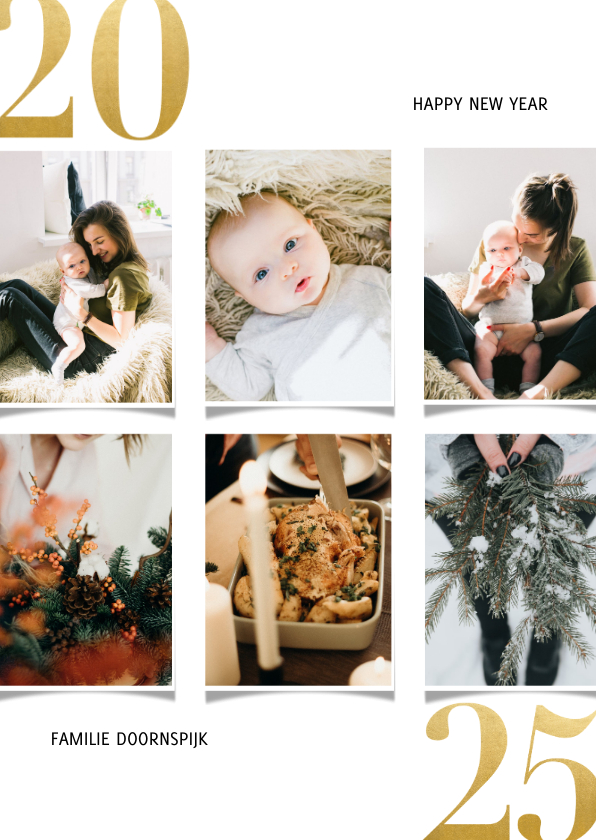 Kerstkaarten - Kerstkaart met fotocollage en gouden 2026