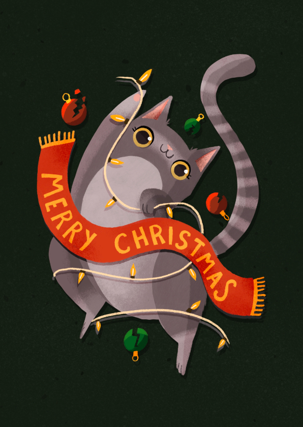 Kerstkaarten - Kerstkaart met grappig katje
