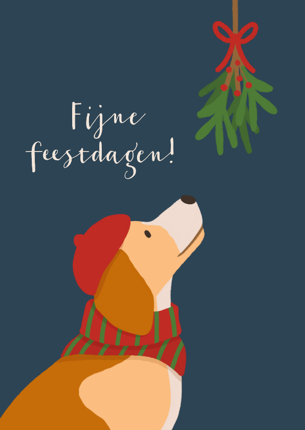 Kerstkaarten - Kerstkaart met hond en maretak