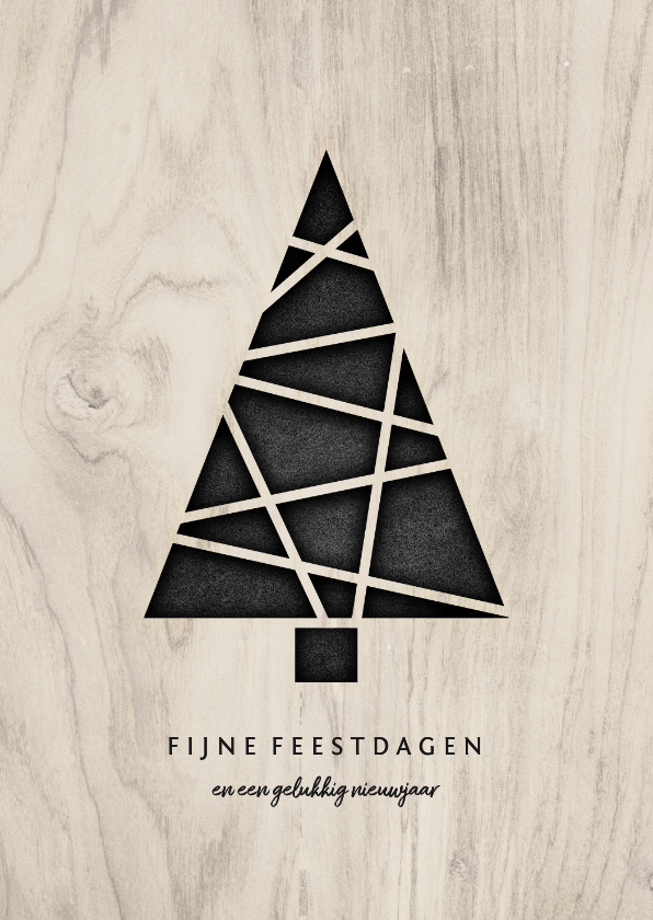 Kerstkaarten - Kerstkaart met kerstboom en houten achtergrond