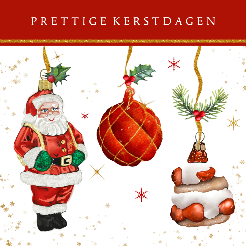 Kerstkaarten - Kerstkaart met kerstman en kerstballen