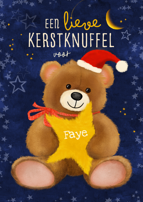 Kerstkaarten - Kerstkaart met knuffelbeer en knuffelster