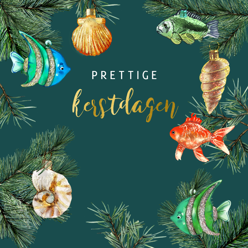 Kerstkaarten - Kerstkaart ornamenten vis kersttakjes