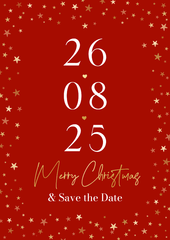 Kerstkaarten - Kerstkaart save the date trouwkaart sterren goud liefde