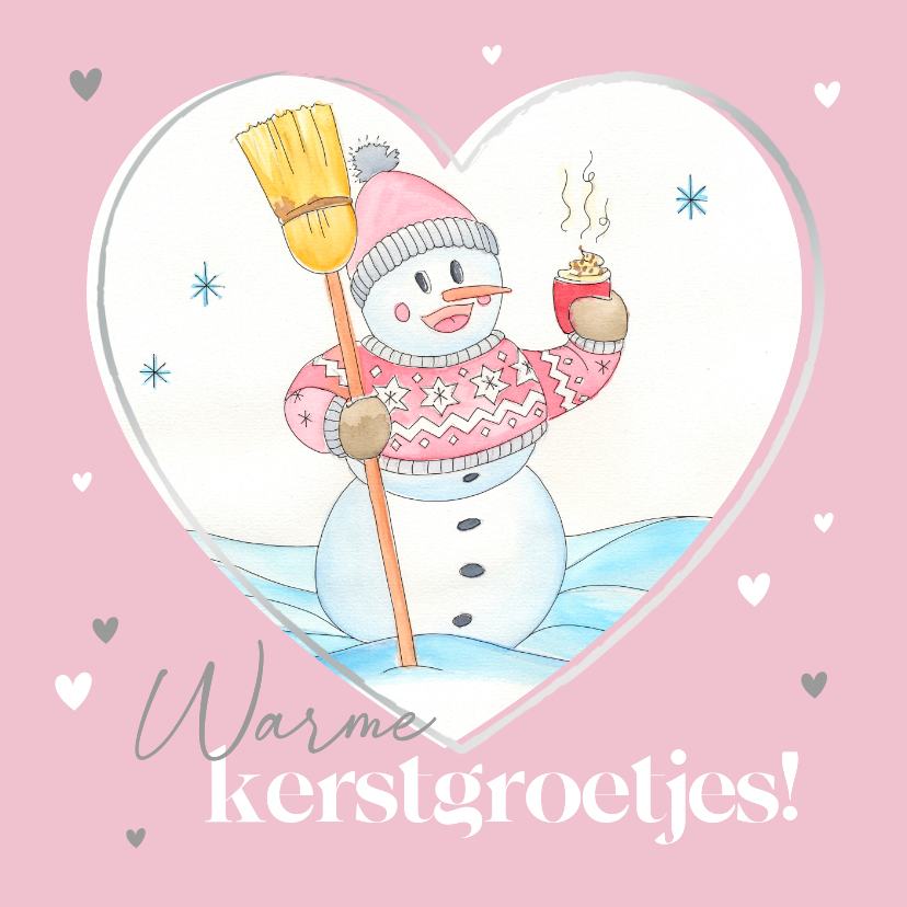 Kerstkaarten - Kerstkaart sneeuwpop in hartje