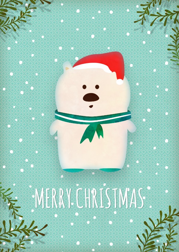 Kerstkaarten - Kerstkaart staand witte ijsbeer