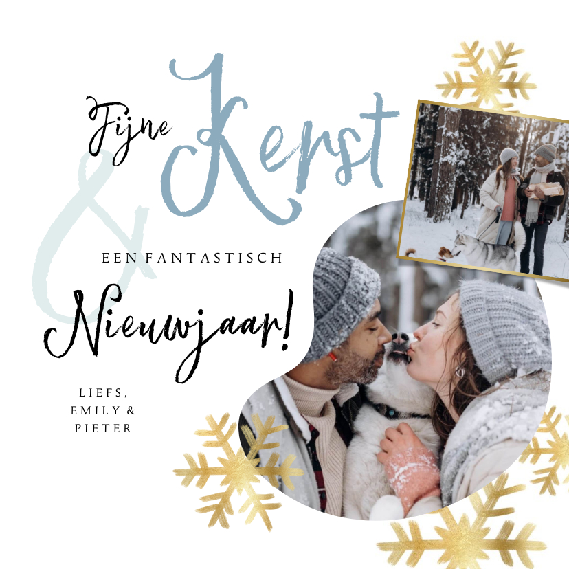 Kerstkaarten - Kerstkaart stijlvol fotokaart kerststerren goudlook 