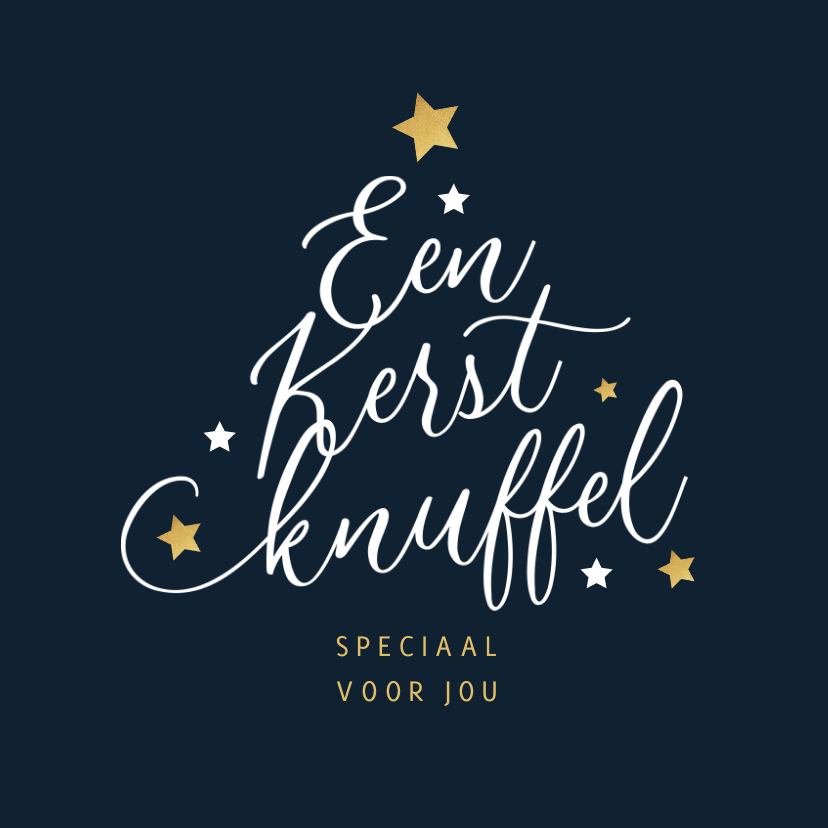 Kerstkaarten - Kerstkaart typografie kerstboom kerstknuffel sterren goud