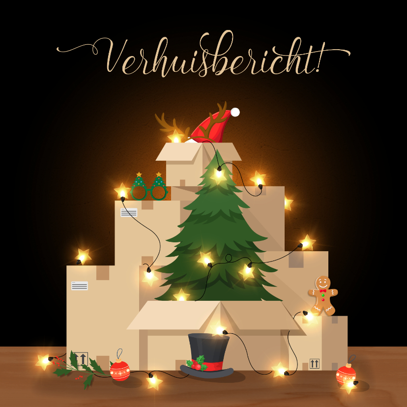 Kerstkaarten - Kerstkaart verhuisbericht verhuisdozen met kerstspullen