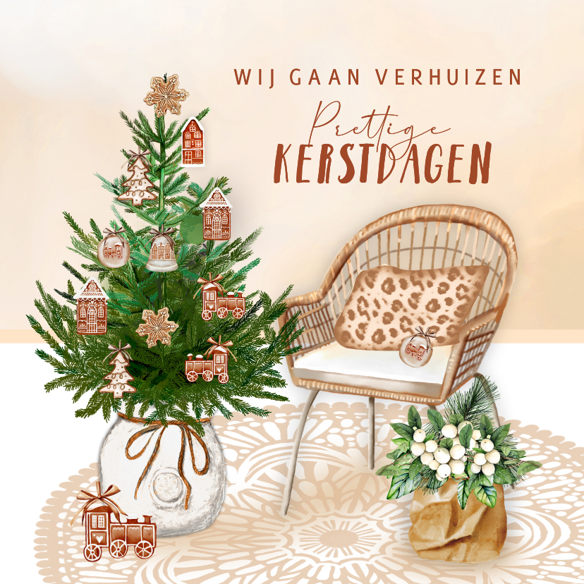 Kerstkaarten - Kerstkaart verhuizen kerstboom gingerbread