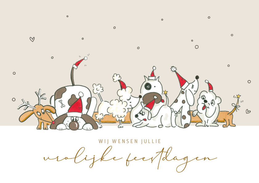 Kerstkaarten - Kerstkaart vrolijke honden bende met kerstmutsen