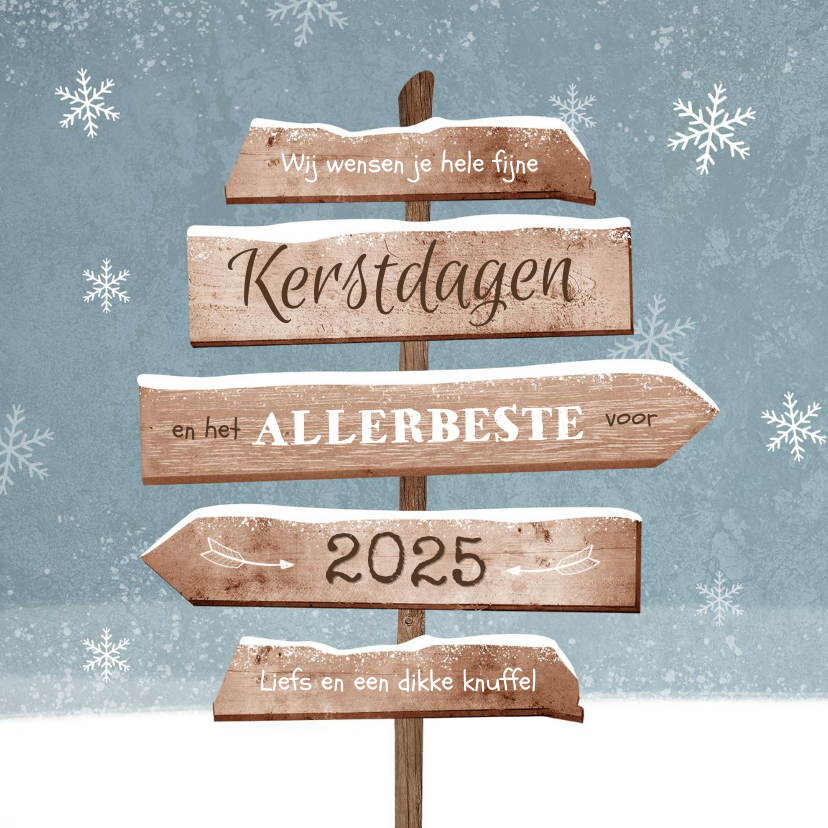 Kerstkaarten - Kerstkaart winter wegwijzers sneeuw