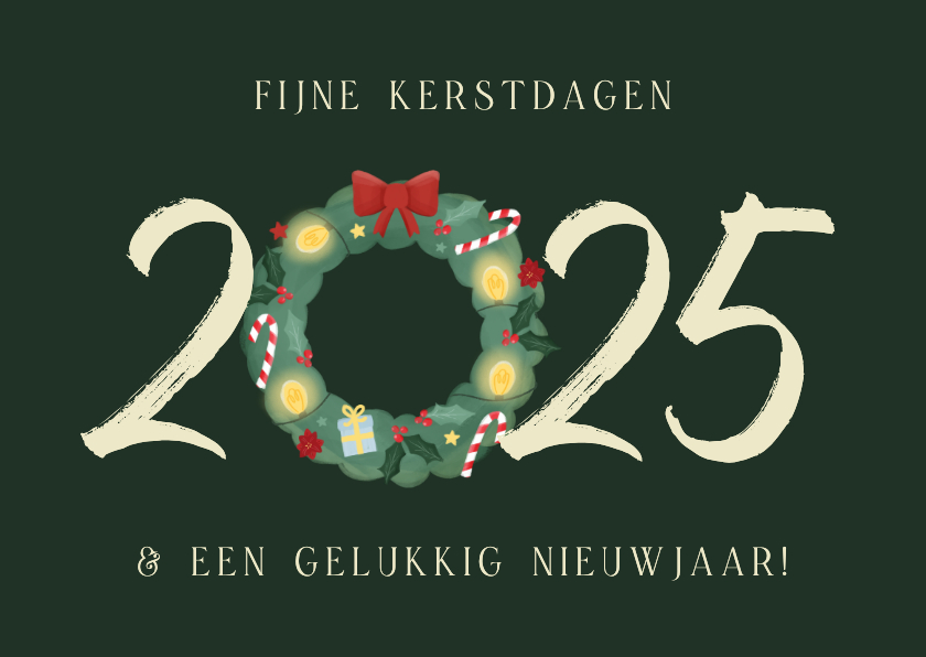 Kerstkaarten - Kerstkaartje donkergroen 2025 met krans 