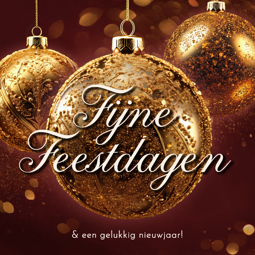 Kerstkaarten - Kerstkaartje met gouden kerstballen klassiek sprankelend