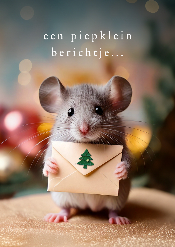 Kerstkaarten - Kerstkaartje met schattig muisje piepklein berichtje kerst