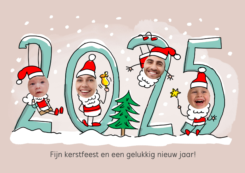 Kerstkaarten - Kerstmannetjes fotocollage met 4 foto's 