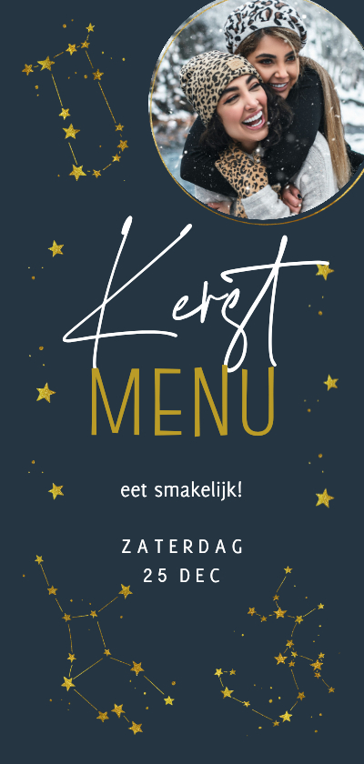 Kerstkaarten - Kerstmenu astrologie en sterrenbeelden sterren in de nacht