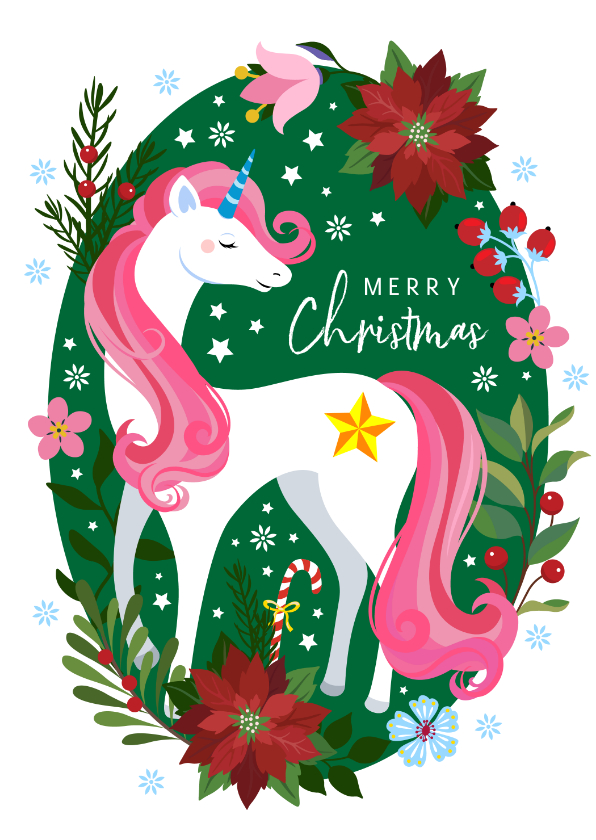 Kerstkaarten - Kleurrijke unicorn kerstkaart