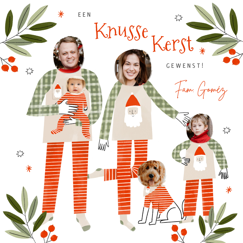 Kerstkaarten - Knusse kerstkaart familie pyjama's met foto's