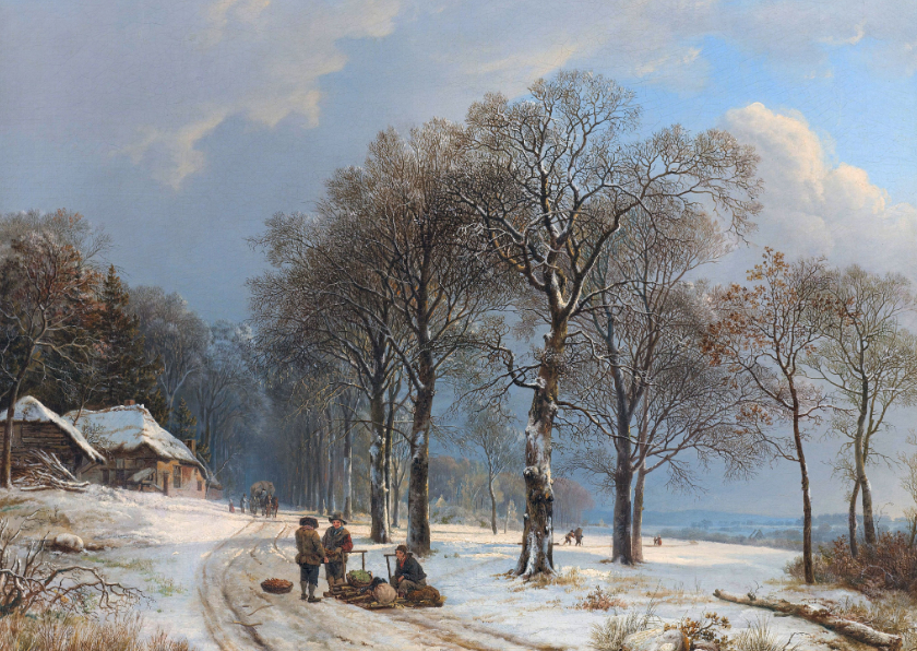 Kerstkaarten - Kunstkaart van Barend Cornelis Koekkoek. Winterlandschap