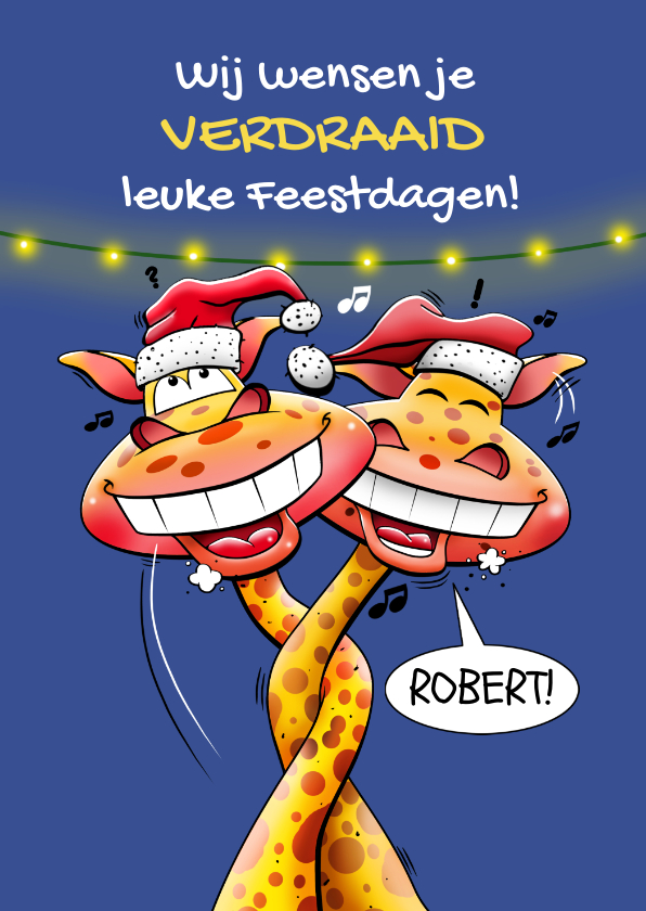 Kerstkaarten - Leuke kerstkaart met giraffen met verdraaide nekken