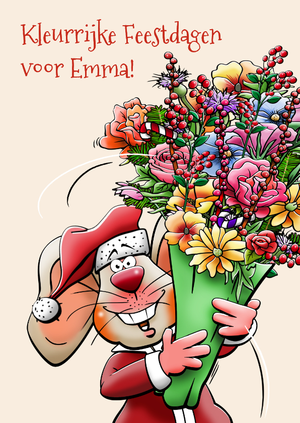 Kerstkaarten - Leuke kerstkaart met muis en bos bloemen,