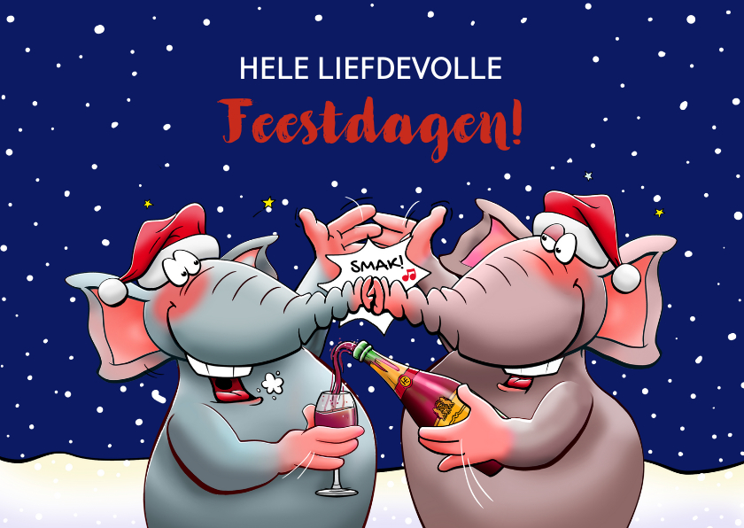 Kerstkaarten - Leuke kerstkaart met twee proostende olifanten