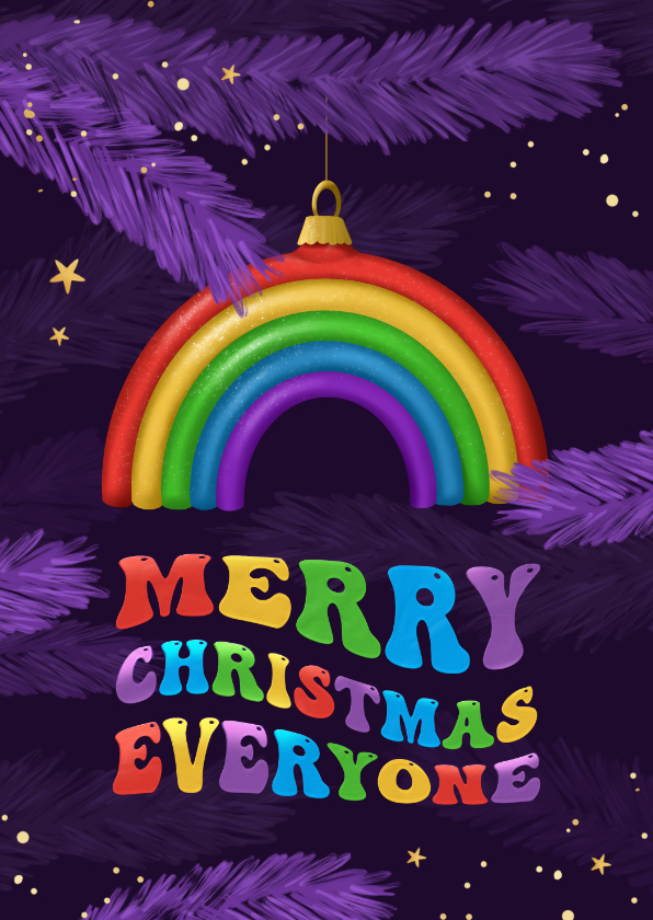 Kerstkaarten - LGBTQ kerstkaart regenboog merry christmas kerstbal