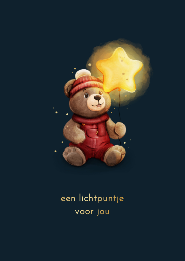 Kerstkaarten - Lief kerstkaartje lichtpuntje met teddybeer en ster ballon