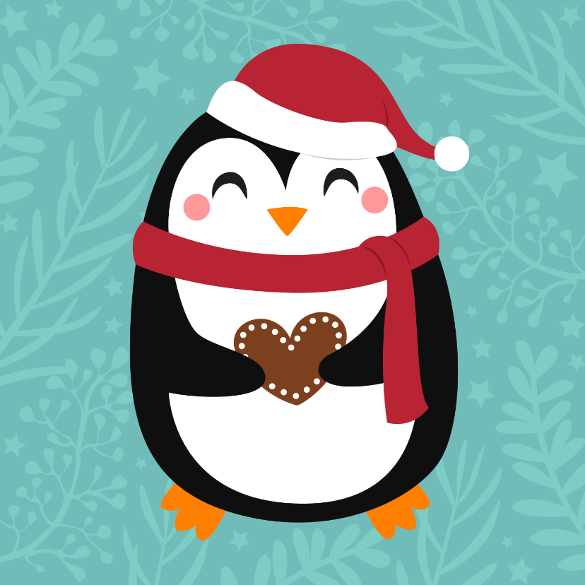 Kerstkaarten - Lieve kerstkaart met pinguin en hartje