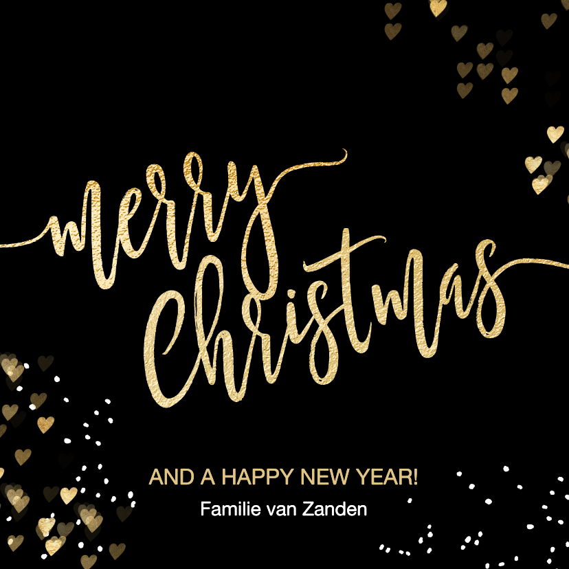 Kerstkaarten - Luxe kerstkaart zwart goud Merry Christmas