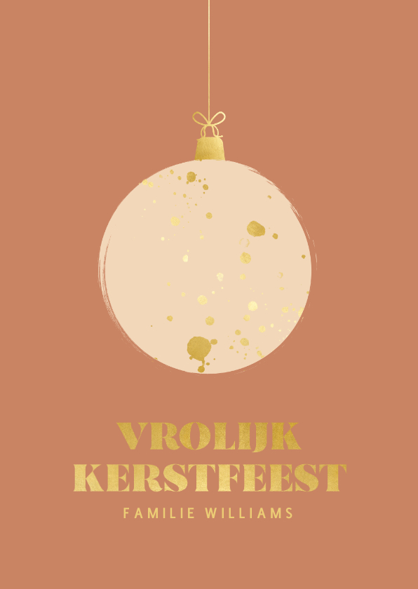 Kerstkaarten - Minimalistische kerstkaart met kerstbal en goudlook terra