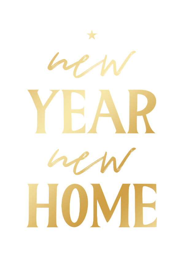 Kerstkaarten - Minimalistische kerstkaart verhuizen new year new home goud