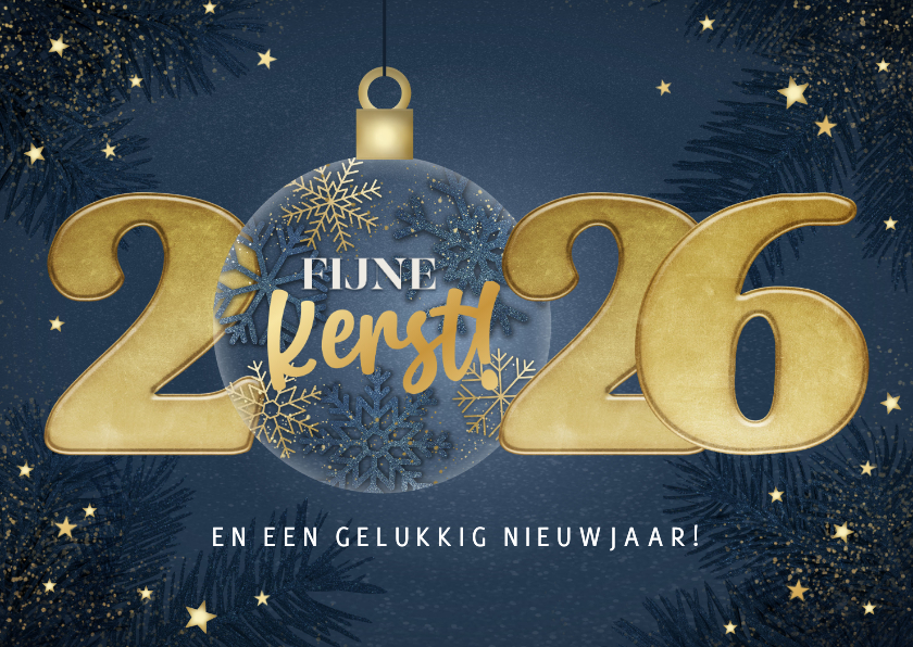 Kerstkaarten - Moderne kerstkaart 2026 kerstbal en sterren