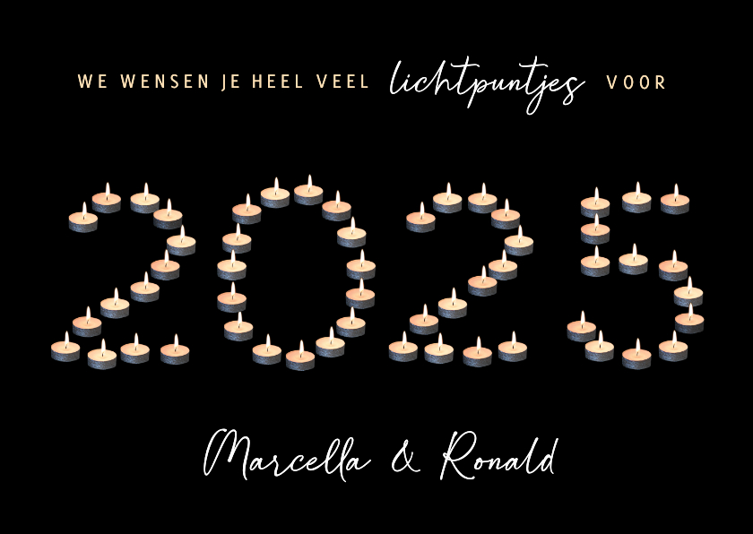 Kerstkaarten - Originele kerstkaart met jaartal 2025 van waxinelichtjes