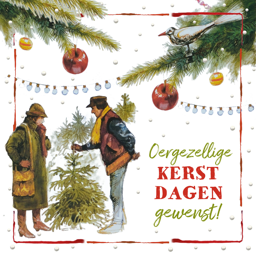 Kerstkaarten - Ouderwetse kerstboom markt oergezellig