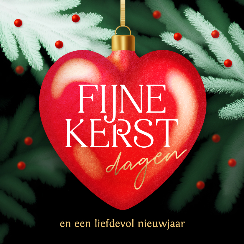 Kerstkaarten - Rode kerstkaart kerstbal hart