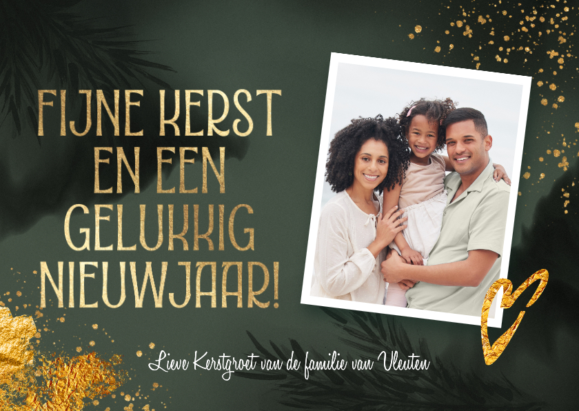 Kerstkaarten - Sjieke foto kerstkaart met goud hartje