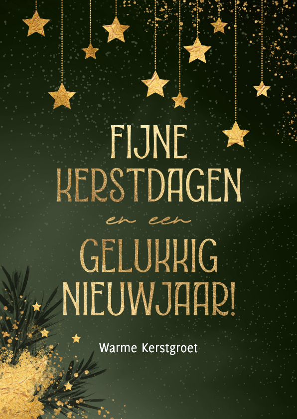 Kerstkaarten - Sjieke kerstkaart groen met goud sterren