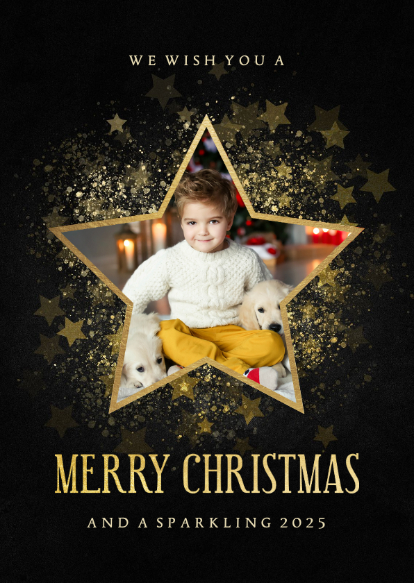 Kerstkaarten - Stijlvolle kerstkaart gouden ster met foto