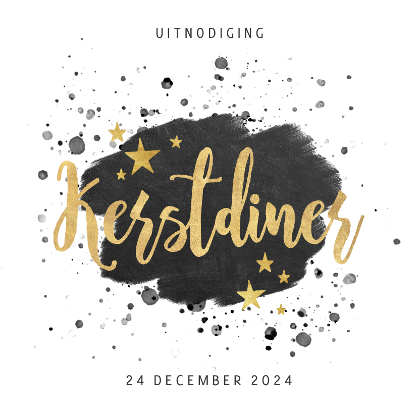 Kerstkaarten - Stijlvolle uitnodiging kerstdiner zwarte verf & gouden tekst