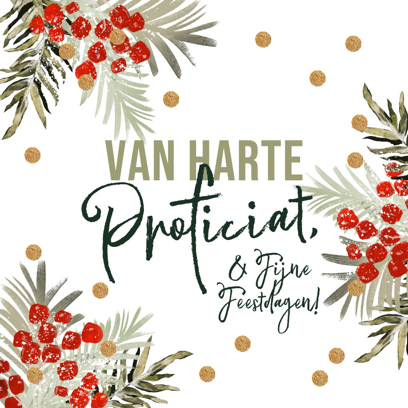 Kerstkaarten - Stijlvolle verjaardagskaart kerst botanisch confetti goud