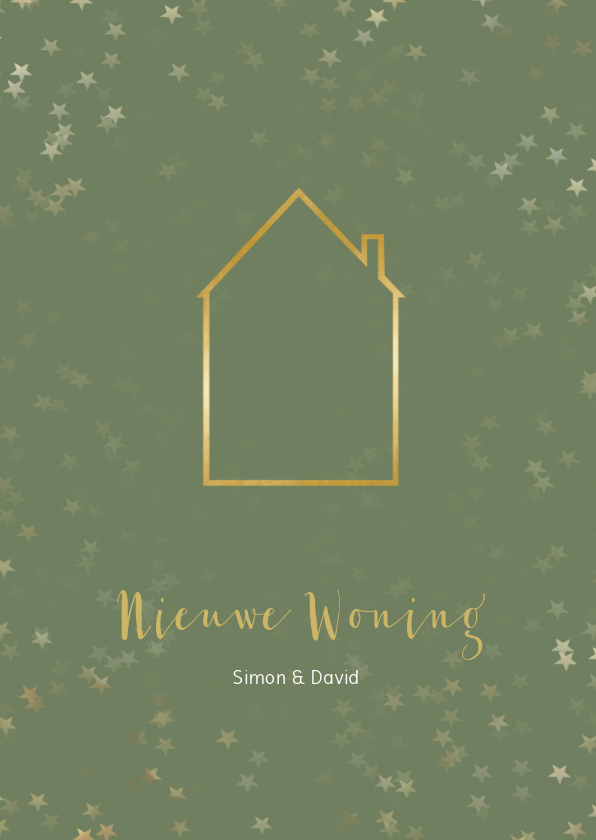 Kerstkaarten - Verhuiskaart kerst groen staand met huis - Een gouden kerst