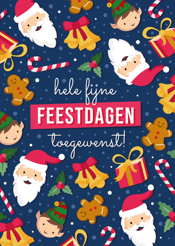 Kerstkaarten - Vrolijke kerstkaart met patroon van leuke kerst figuurtjes 