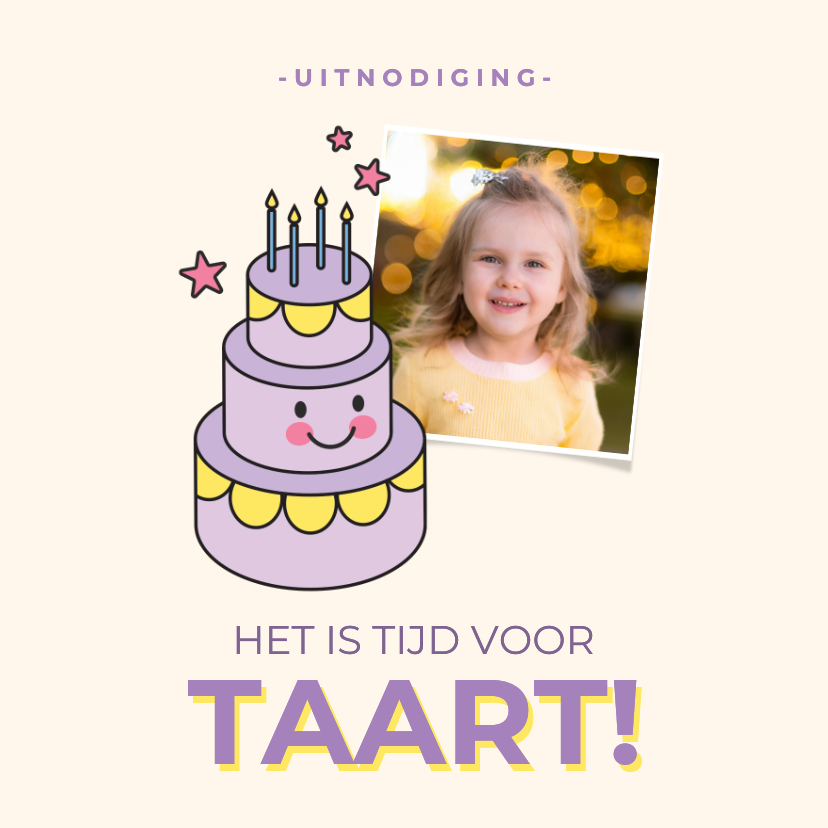 Kinderfeestjes - Grappige uitnodiging kinderfeestje met foto en taart