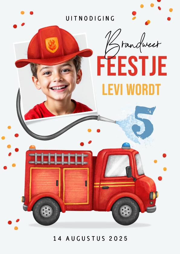 Kinderfeestjes - Kinderfeestje brandweer thema uitnodiging foto vuur